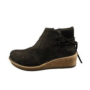 Born Viana Wedge Boots Women's Black Suede Ankle Booties, Size 7 NWOB